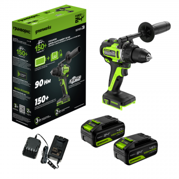 Дрель-шуруповерт аккумуляторная ударная Greenworks GD24DD90 24V (2хАКБ 4Ач и ЗУ)